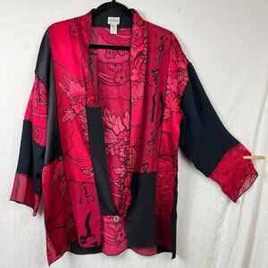 Chicos Silk Kimono Womens‎ M Mature Artsy Bohemian Gypsy Patchwork Professional